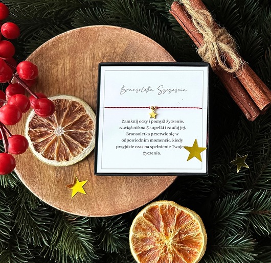 bransoletki na sznurku Złota Bransoletka Szczęścia Pierwsza Gwiazdka BOX prezentowy