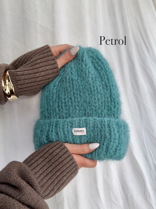 czapki damskie Puszysta czapka Cloud wełna merino alpaka *petrol*