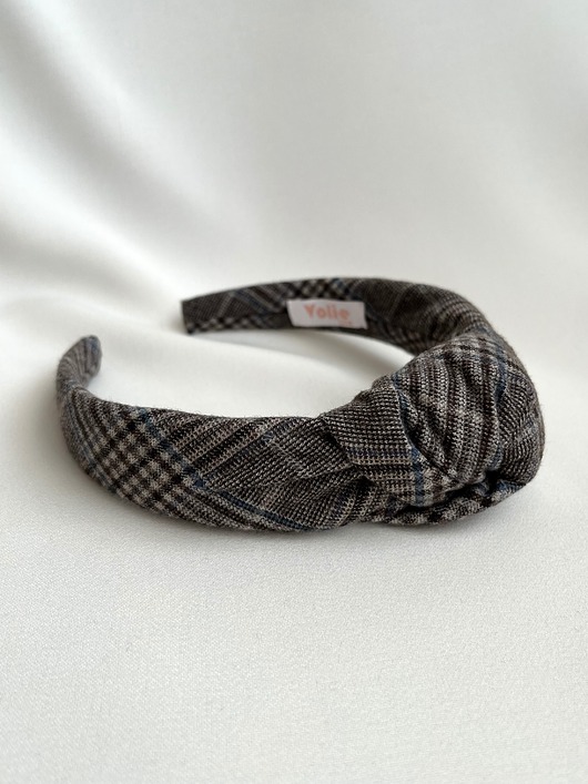 opaski do włosów Wełniana opaska supełkowa w kratkę Grey Check