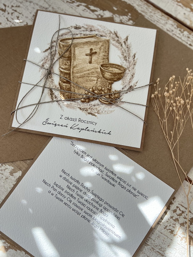 kartki scrapbooking Kartka z okazji rocznicy święceń kapłańskich ręcznie robiona z życzeniami