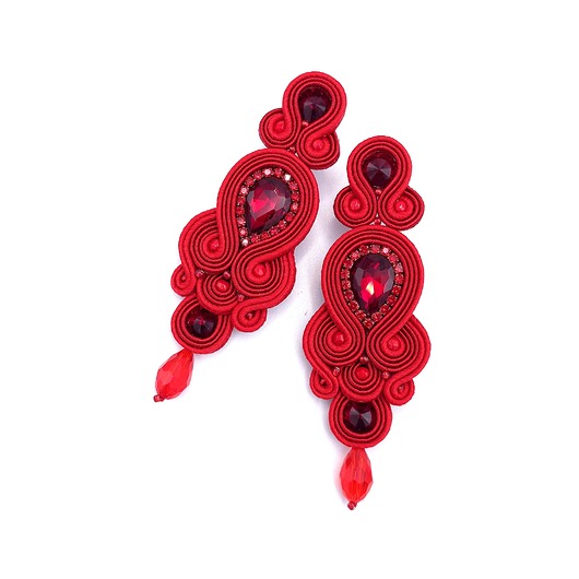 kolczyki soutache Kolczyki sutasz czerwone Keira wieczorowe eleganckie z kryształkami