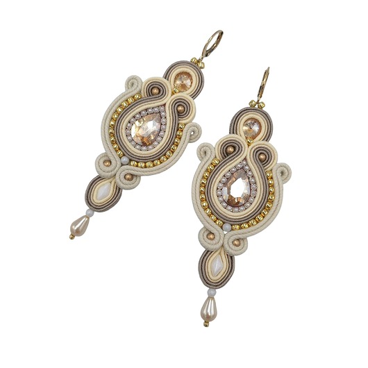 kolczyki soutache Kolczyki sutasz waniliowo złote wieczorowe długie Margo