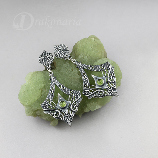 kolczyki wire wrapping Sindarin - Laer, peridot