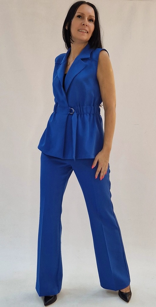 komplety damskie Elegancki Wizytowy chabrowy Komplet - kamizelka i spodnie