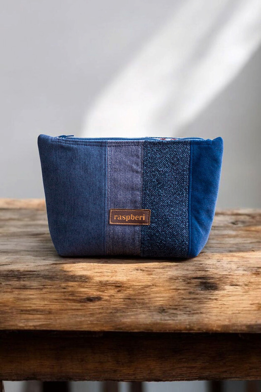 kosmetyczki Duża patchworkowa niebieska kosmetyczka