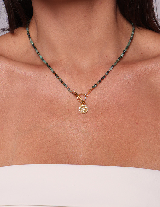 naszyjniki - inne Naszyjnik z kamieni naturalnych szmaragd toggle z zawieszką