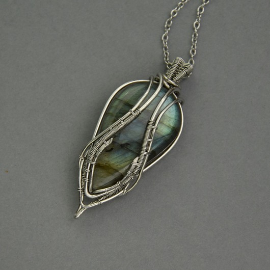 wisiory Wisiorek z labradorytem wire wrapping labradoryt