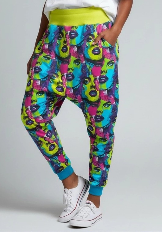 spodnie dresowe damskie Spodnie baggy Mayurasana kolorowe pop art Auri Lili unikat L 40