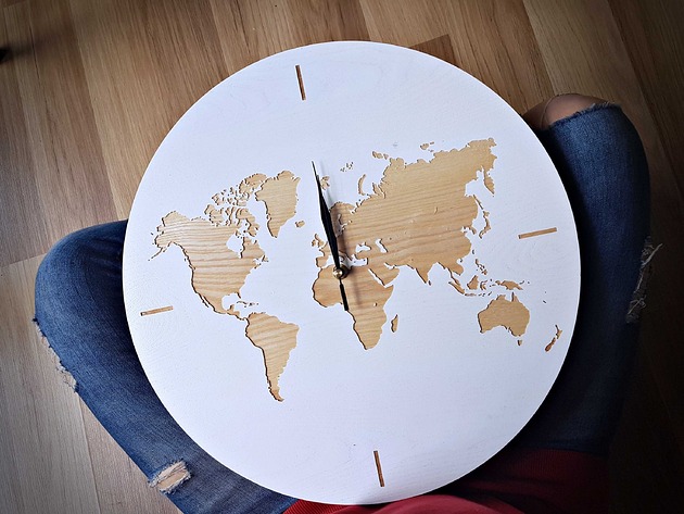 zegary Zegar z litego drewna z mapą świata, WORLD