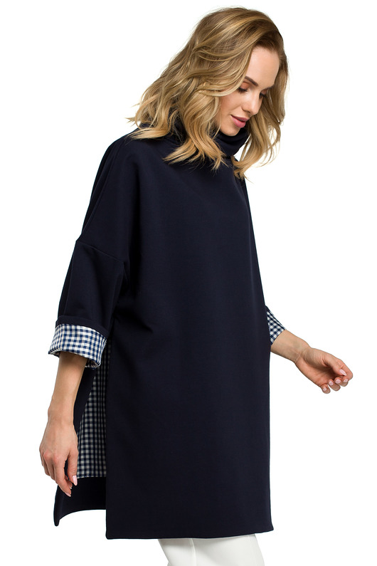 Luźna bluza z kołnierzem-granatowa(M-392) MOE