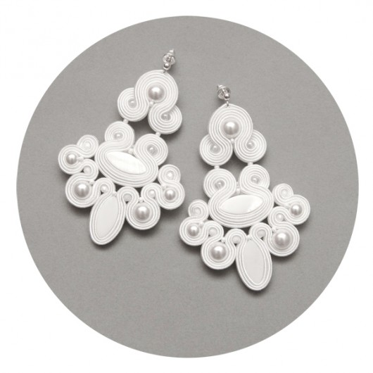 Kolczyki soutache - ślubne, białe, perły maanuela
