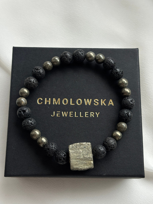 biżuteria męska Bransoletka Męska Piryt i Lawa