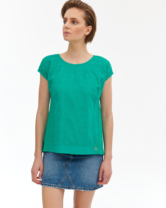 t-shirt damskie Bluzka z haftowanym przodem