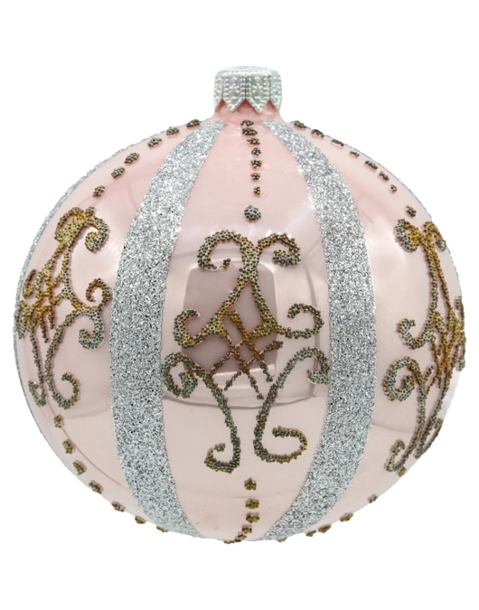 ozdoby choinkowe Bombka różowa z eleganckimi srebrnymi zdobieniami