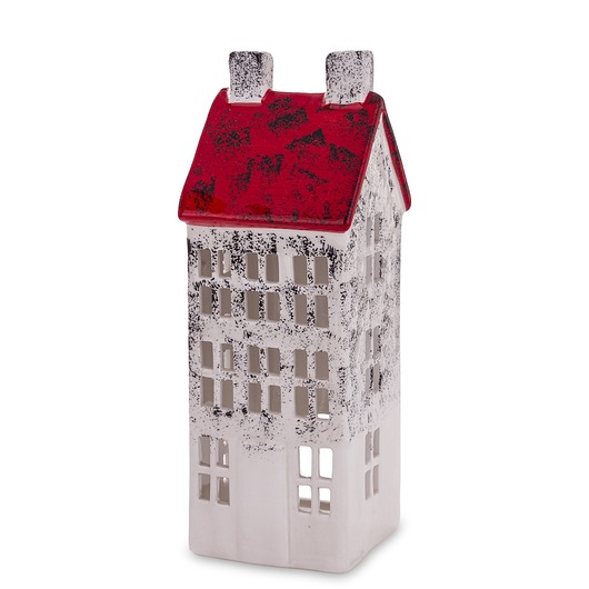 dekoracje świąteczne Domek ceramiczny biały z czerwonym dachem, 25x9x9 cm KEDOM