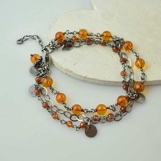 bransoletki z kamieni naturalnych Bursztyn z granatem - bransoletka