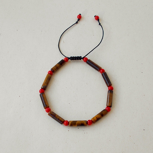 bransoletki z kamieni naturalnych Tygrysie oko i koral Bransoletka z regulacją