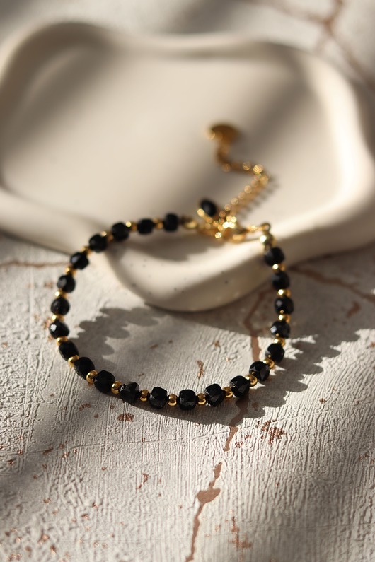 bransoletki złote Czarna Bransoletka z Turmalinem, Bransoletka z Onyksem, Złota Bransoletka