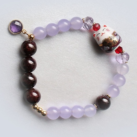 bransoletki złote UNIKAT maneki neko granat chalcedon