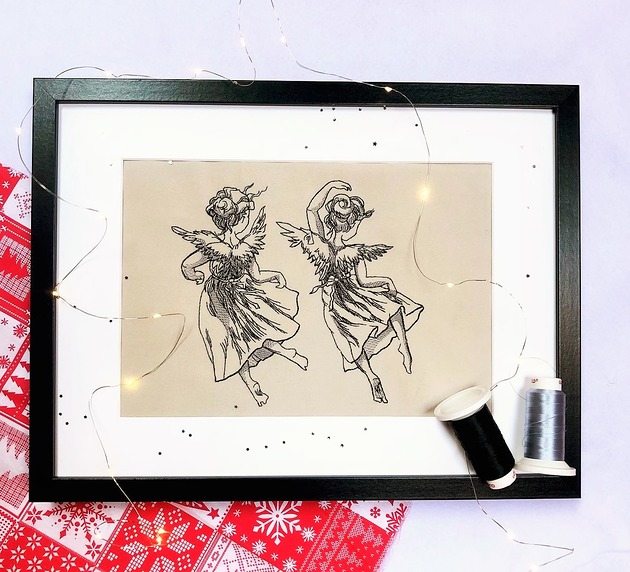 grafiki i ilustracje Haftowany obraz w ramie Tańczące Anioły
