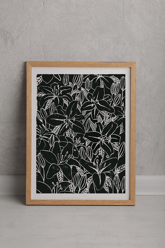 grafiki i ilustracje Linoryt "Lilie"