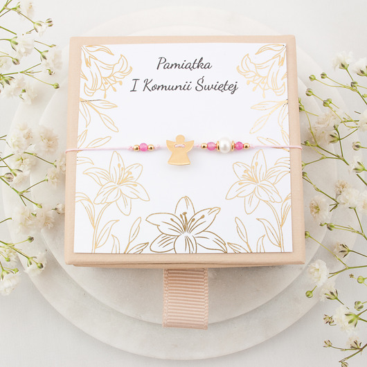 komunia - pozostałe Prezent na komunię dla dziewczynki bransoletka aniołek