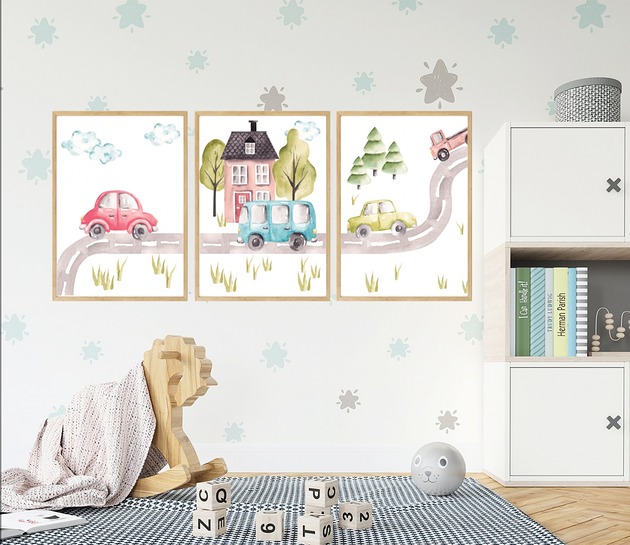plakaty Plakaty Auta, Droga, Samochody, Plakaty Na Ścianę Dla Dzieci 3 szt