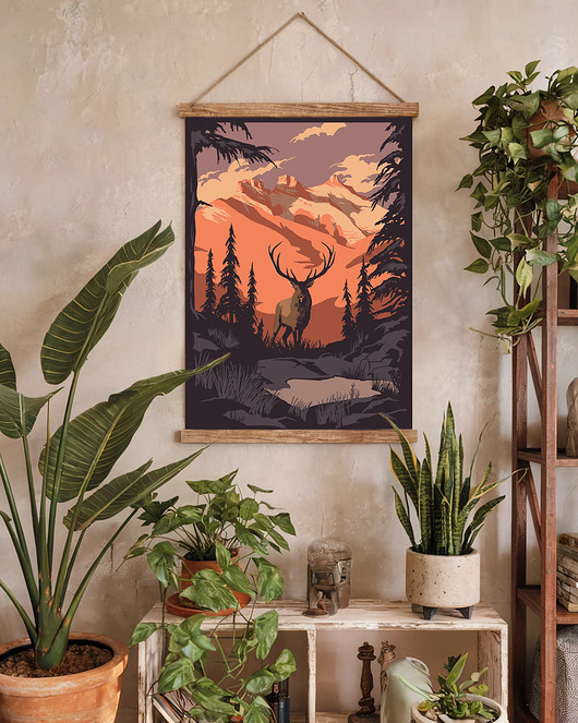 plakaty Plakat przyrodniczy - Jeleń kanadyjski / Góry i las