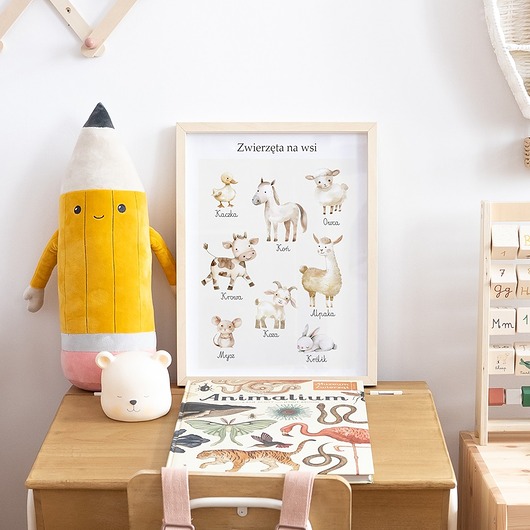 obrazy i plakaty do pokoju dziecięcego Plakat edukacyjny ZWIERZĘTA NA WSI - Plakaty Na Ścianę Dla Dzieci MONTESSORI