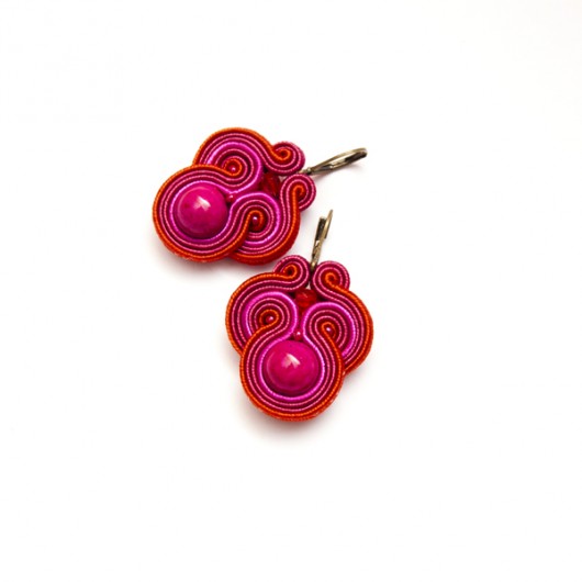 Kolczyki soutache - fuksja, czerwone, krótkie maanuela