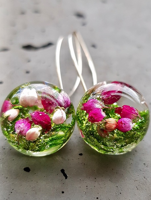 Kolczyki srebrne z mchem i wrzosem Grol Jewellery
