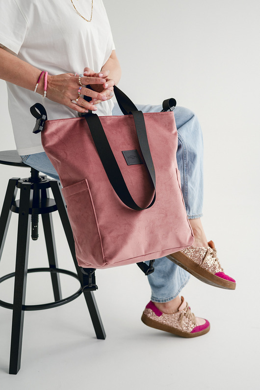 torby XXL Torbo-plecak Kwarc różowy welur wodoodporny jasny róż welurowy