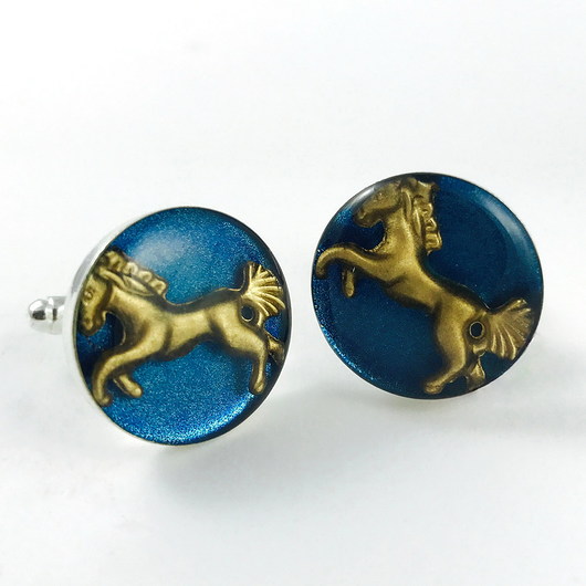 spinki do mankietów GOLDEN HORSE - BLUE - Spinki do mankietów