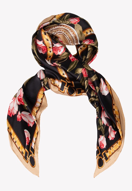 apaszki Duża jedwabna chusta wiosenna chustka w kwiaty 110x110 cm