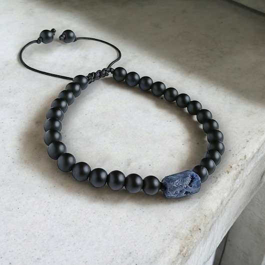 biżuteria męska SZAFIR surowy, onyks mat : bransoletka regulowana