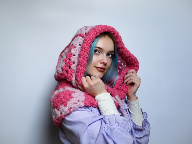 czapki damskie Balaclava alpaka  i jedwab handmade, ręcznie szydełkowana zimowa kominiarka
