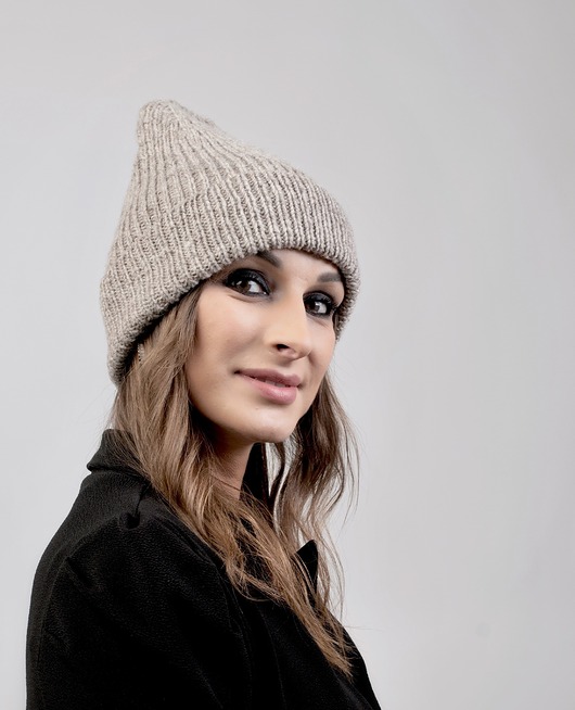czapki damskie Czapka beanie  chłodny beż  100% merino