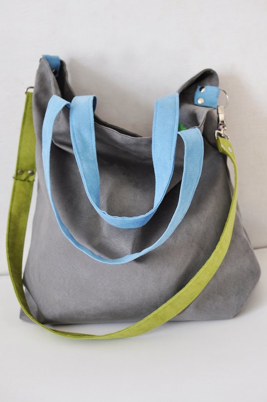 Torba hobo XXL- szary, limonka,błękit PRACOWNIA 166