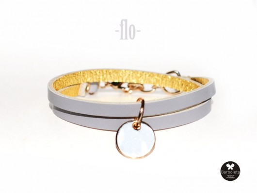 flo light grey + gold bransoletka skórzana barboleta