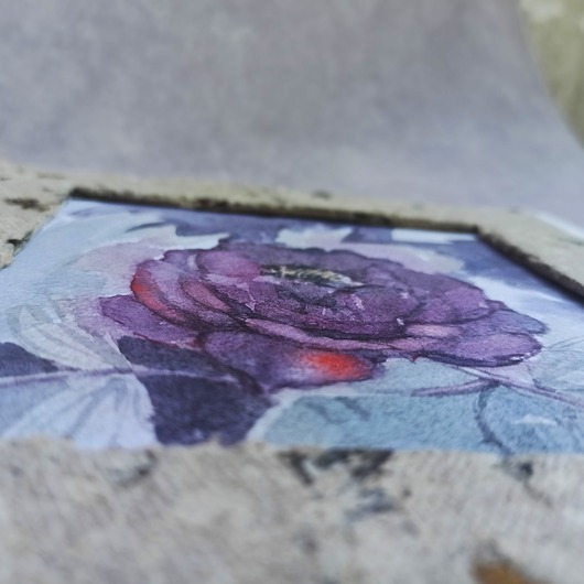 kartki scrapbooking Kartka okolicznościowa - fioletowa piwonia. Akwarela i papier czerpany.