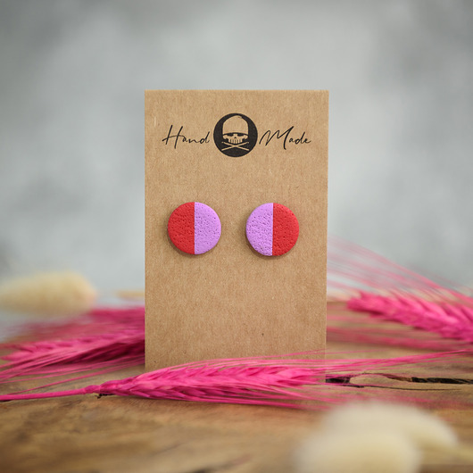 kolczyki z masy plastycznej Kolczyki Dots M - fioletowo-czerwone