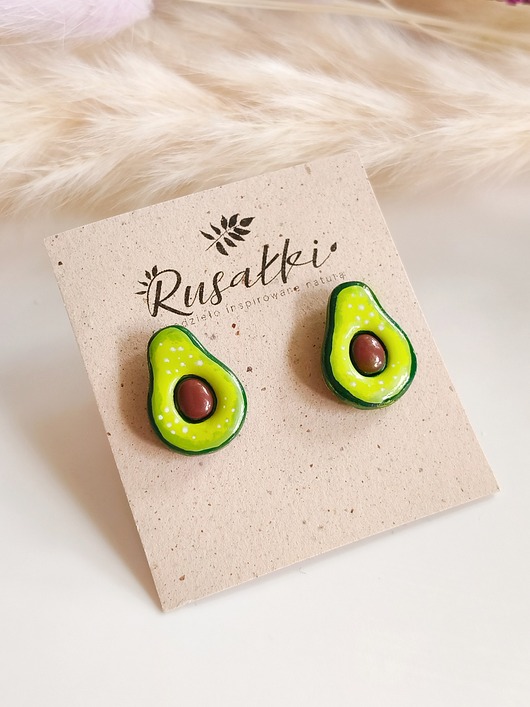 kolczyki z masy plastycznej Kolczyki z awokado prezent dla osoby kochającej warzywa ,boho