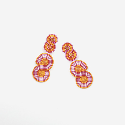 kolczyki soutache Pomarańczowe, różowe - kolczyki wakacyjne