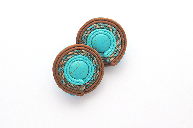 kolczyki soutache Turkusowo brązowe  koła
