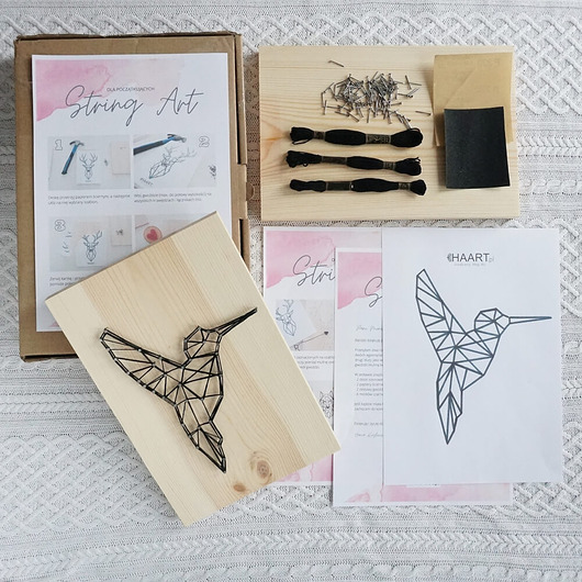 Ozdoby na ścianę BOX DIY String art  KOLIBER  kreatywny zestaw zrób to sam