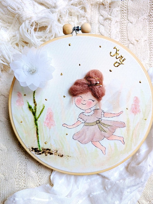 obrazy i plakaty do pokoju dziecięcego Ręcznie malowany obrazek z aniołkiem, pamiątka dla dziewczynki