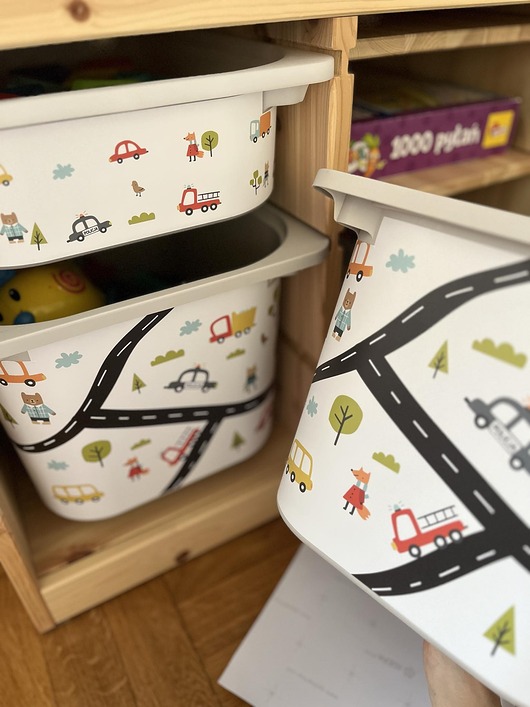 pojemniki na zabawki Droga ulice auta - naklejki na pojemniki na zabawki
