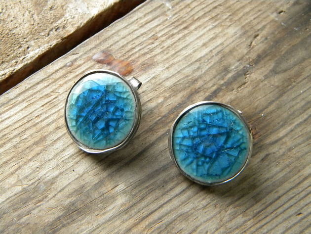 kolczyki wire wrapping Spękania w błękicie - sztyfciki