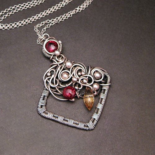 Waves of Scarlet and Gold - cytryn wire-wrapping Almien art Studio