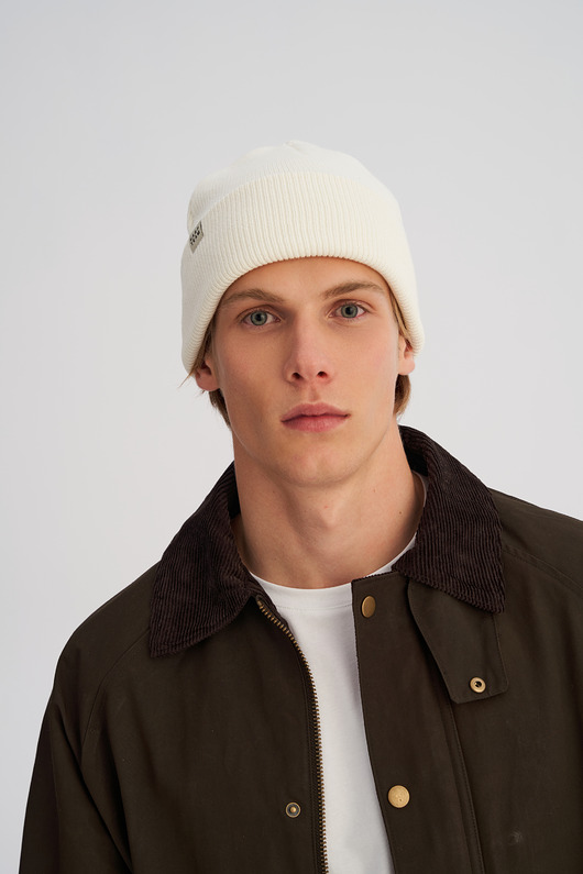 czapki i kapelusze męskie Czapka zimowa z bawełny organicznej mleczna